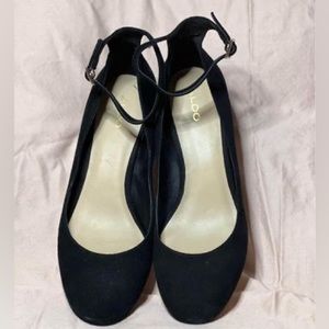 Aldo - Clarisse Ankle Strap 3” Block Heel Pump - Black Velvet - women 8.5 - $40